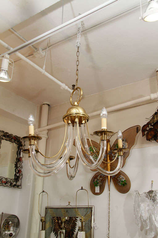 Charles Hollis Jones Style Lucite and Brass Chandelier For Sale 3