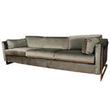 Mid Century Chrome and Velvet Sofa in the Style of Milo Baughman