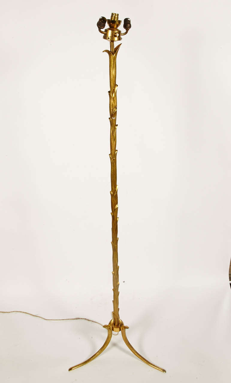 Gilded bronze floor lamp by Baguès without shade.