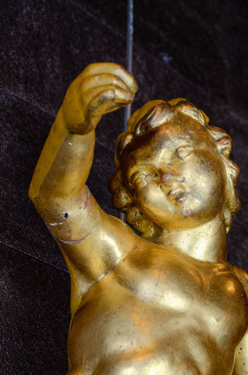 Pair of 18th Century Italian Giltwood Putti For Sale 3