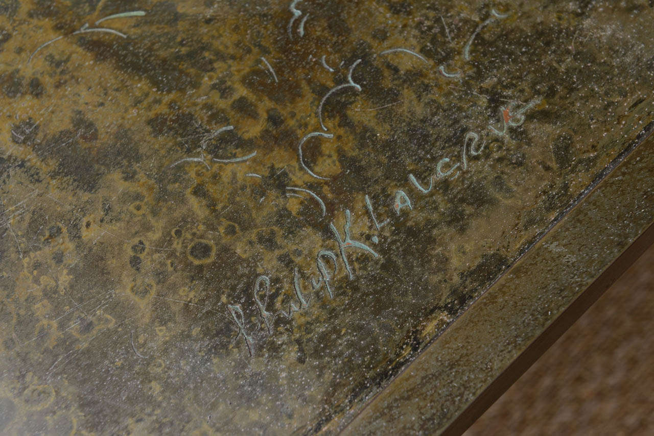 Hand-Crafted Signed Philip & Kelvin LaVerne Acid Etched Handmade Bronze Zodiac Coffee Table 