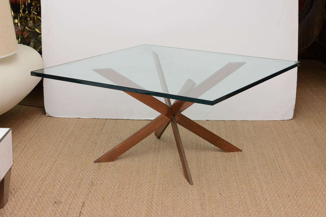 Mid-Century Modern Leon Rosen attributed Double Cross Copper Coffee Table, Pace