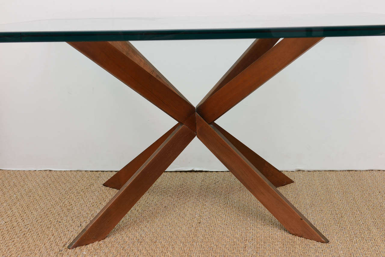 American Leon Rosen attributed Double Cross Copper Coffee Table, Pace