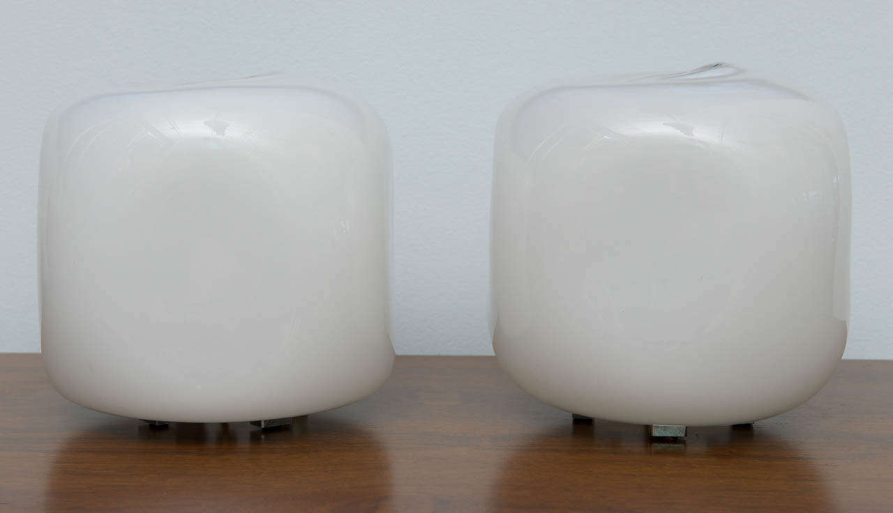 Mid-Century Modern Pair of Italian Modern Glass Lamps, Marked Barbini