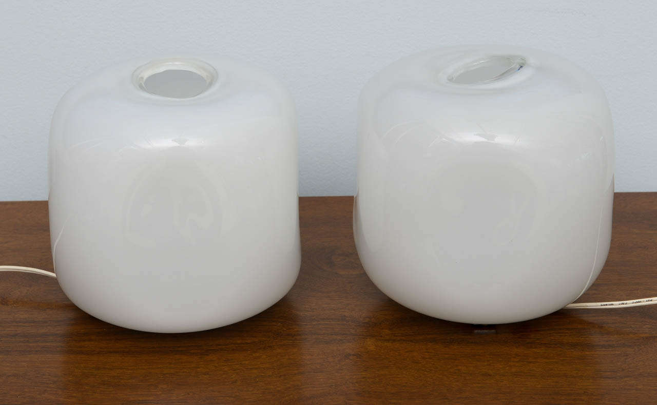 Pair of Italian Modern Glass Lamps, Marked Barbini In Excellent Condition In Hollywood, FL