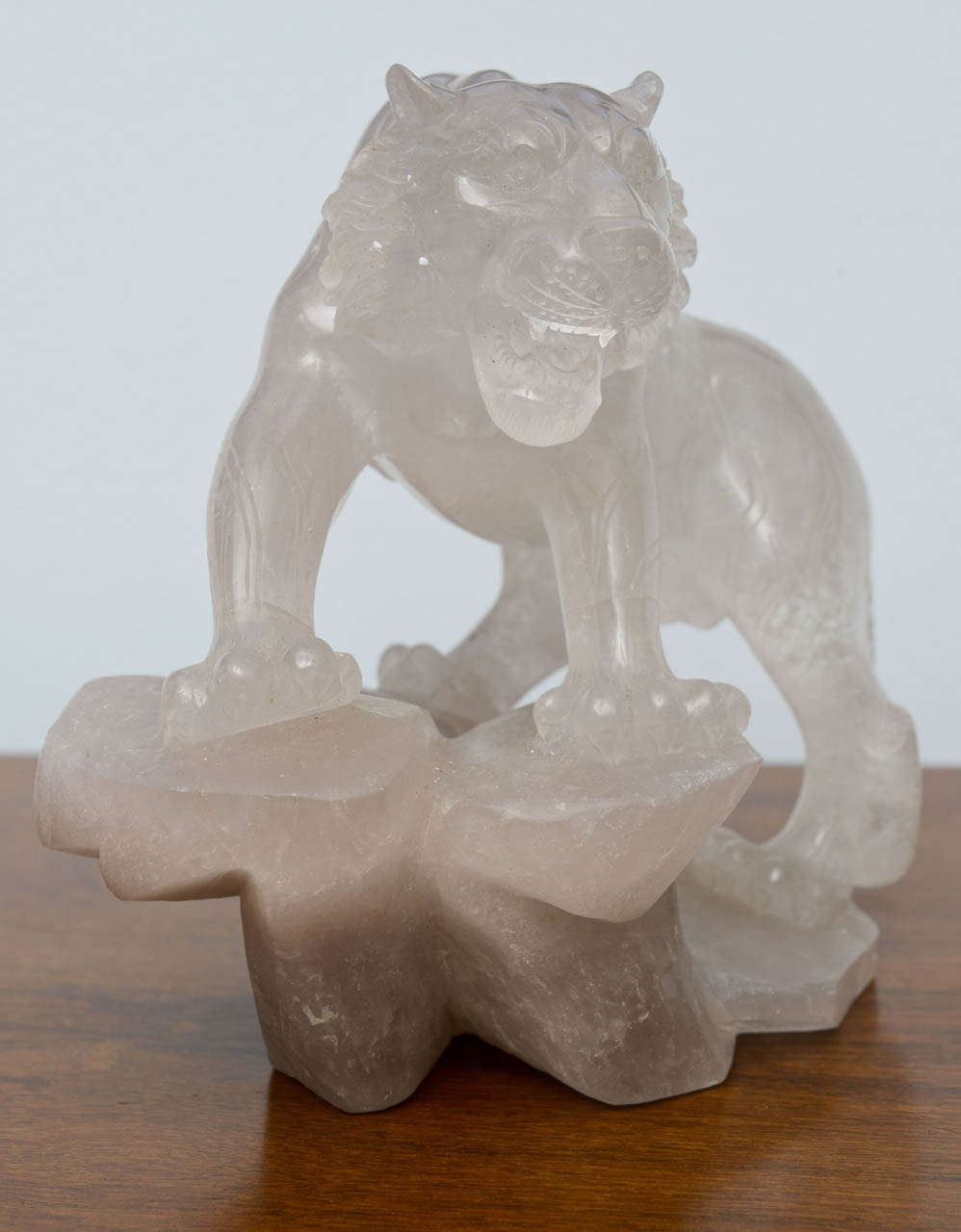 Companion Pair of Rock Crystal Tiger Sculptures, France For Sale at 1stDibs