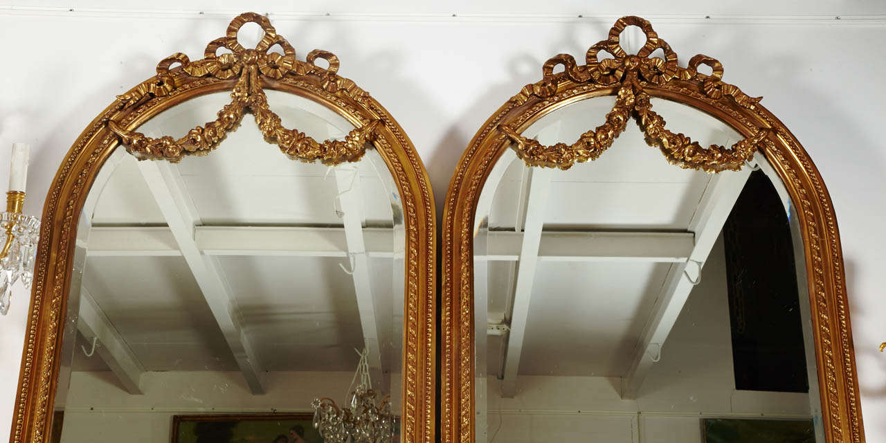 Giltwood Rare Pair Of Louis XVI Style Mirrors For Sale