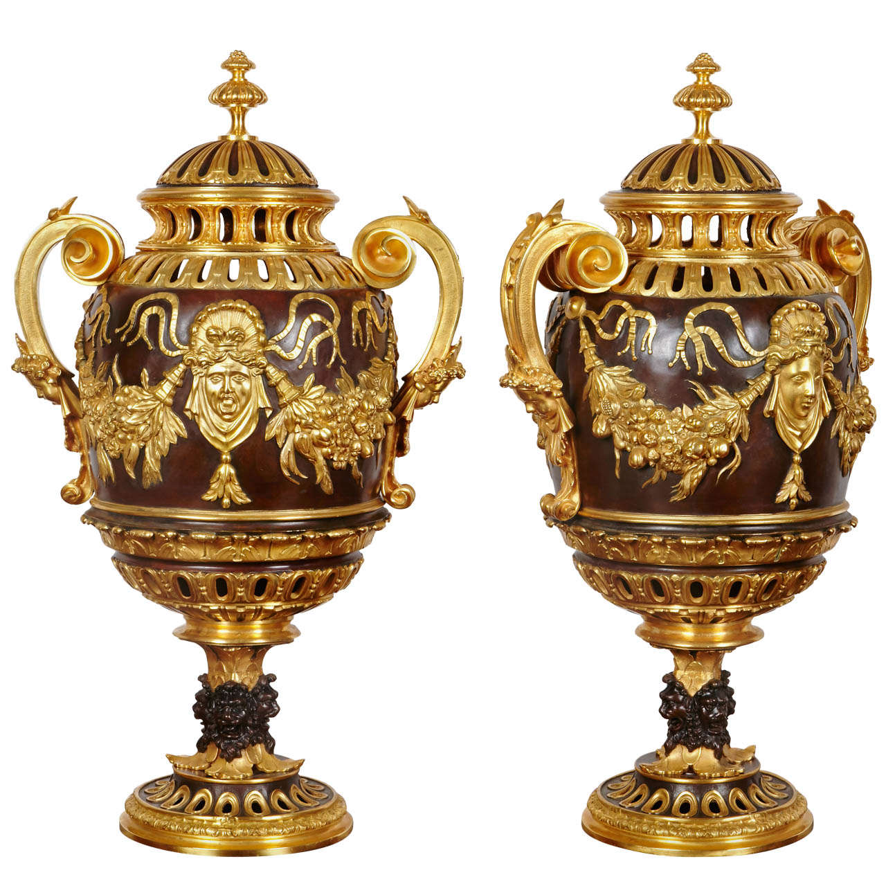 Rare pair of " brule parfum" double patina bronze For Sale
