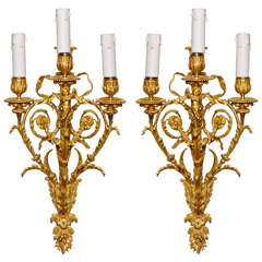 Gorgeous pair of gilded bronze sconces, .
