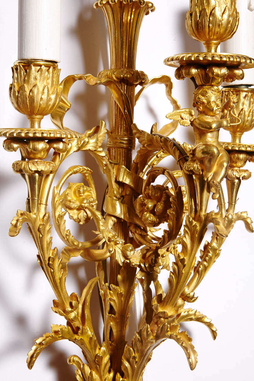 Ormolu Gorgeous pair of gilded bronze sconces, . For Sale