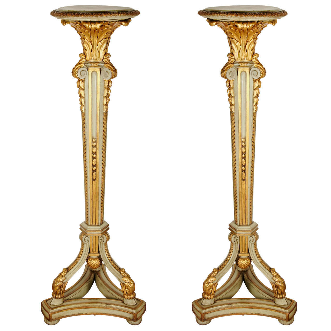 Pair of gilded and painted wood pedestals For Sale at 1stDibs