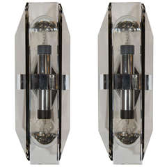 Pair of Modernist Vintage Smoked Glass Sconces in the Manner of Fontana Arte