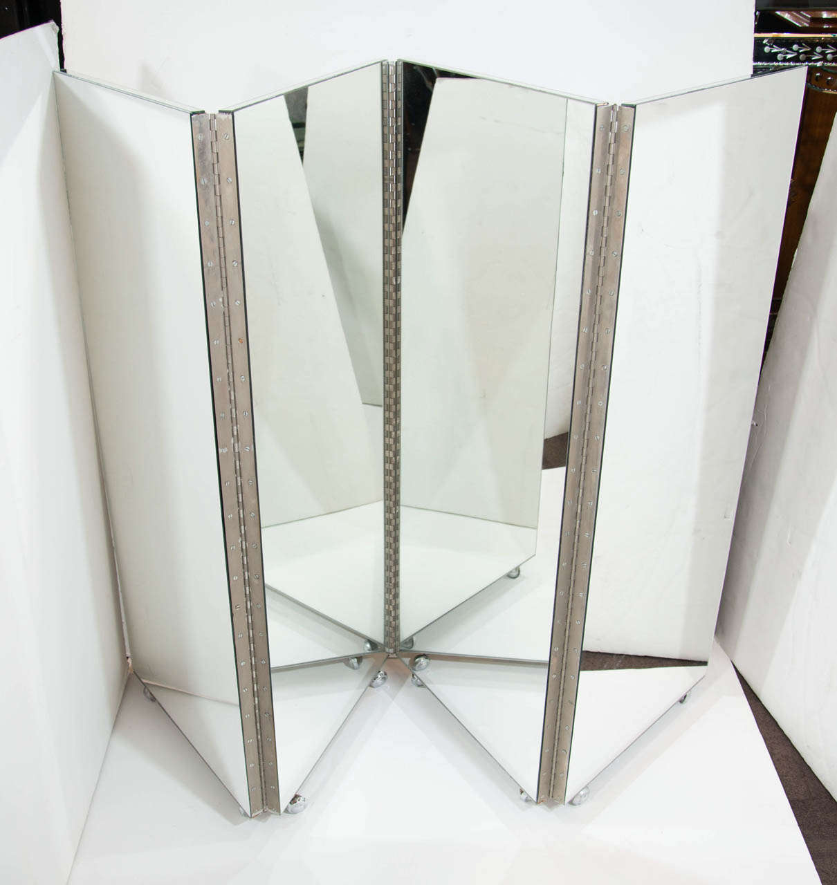 Vintage MidCentury Modern FourPanel Mirrored Screen and Room Divider