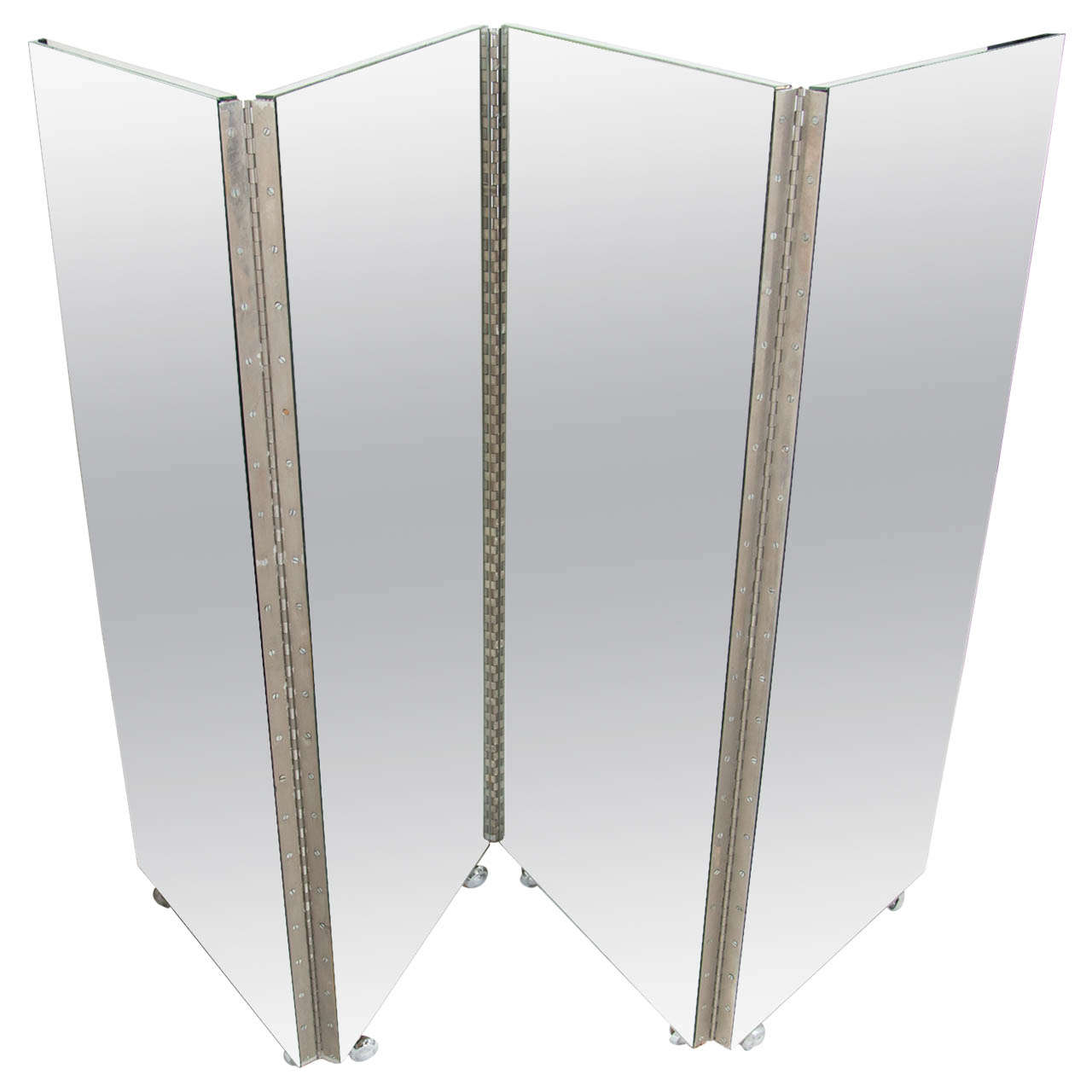 Vintage MidCentury Modern FourPanel Mirrored Screen and Room Divider