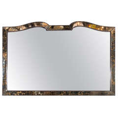 1940s Hollywood Scroll Form Mirror With Gold Vein Mirrored Accents
