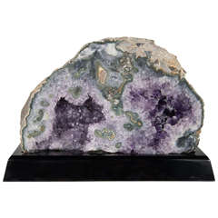 Sliced Amethyst Geode Specimen in Rich Colors with an Ebonized Base