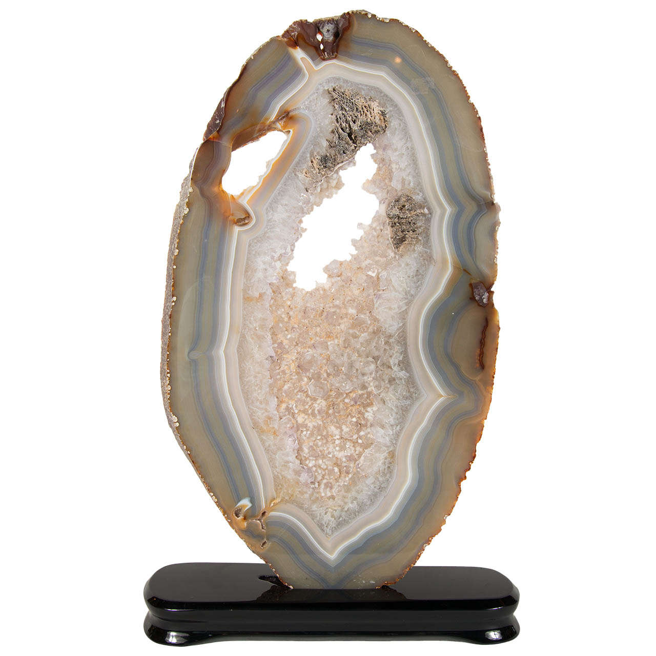 Sliced Crystal Geode Specimen on Ebonized Walnut Base