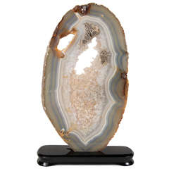 Sliced Crystal Geode Specimen on Ebonized Walnut Base