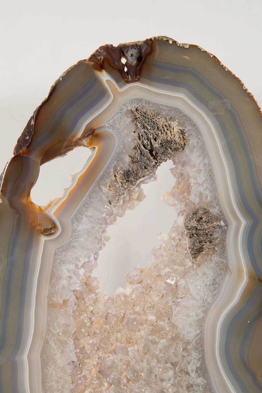 20th Century Sliced Crystal Geode Specimen on Ebonized Walnut Base