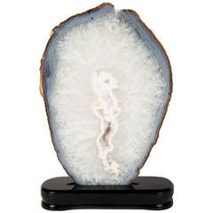 Stunning Sliced Geode Specimen in Quartz with Rich Blue Trim