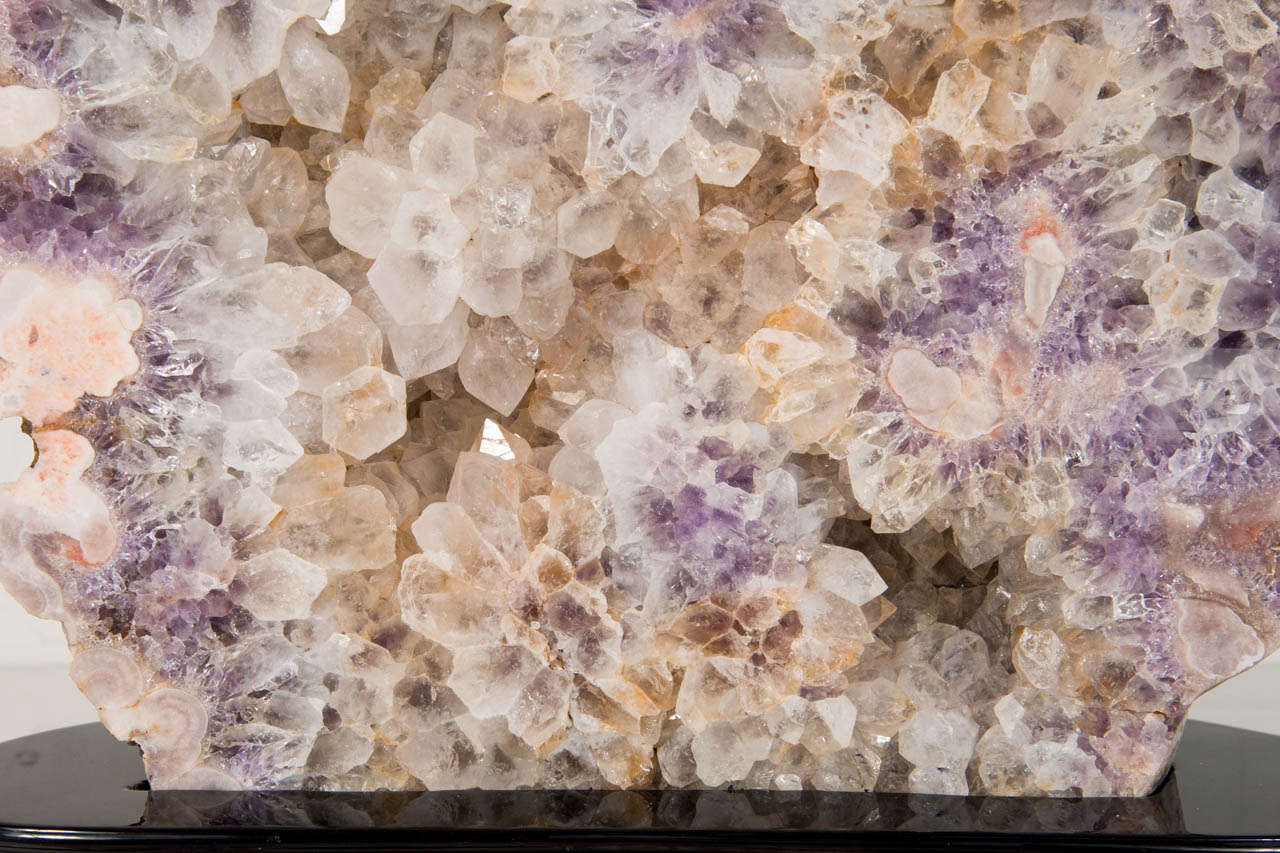 Brazilian Spectacular Sliced Amethyst & Quartz Crystal Specimen with Ebonized Walnut Base