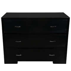 Streamline Art Deco Black Lacquered Chest with Machine Age Nickeled Pulls 8