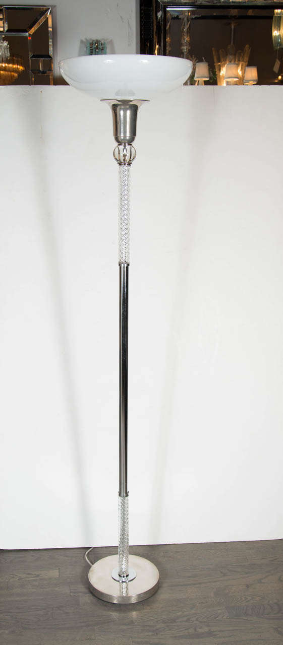 Pair of Art Deco Spiral Glass Torchiere w/ Glass Ball Detail