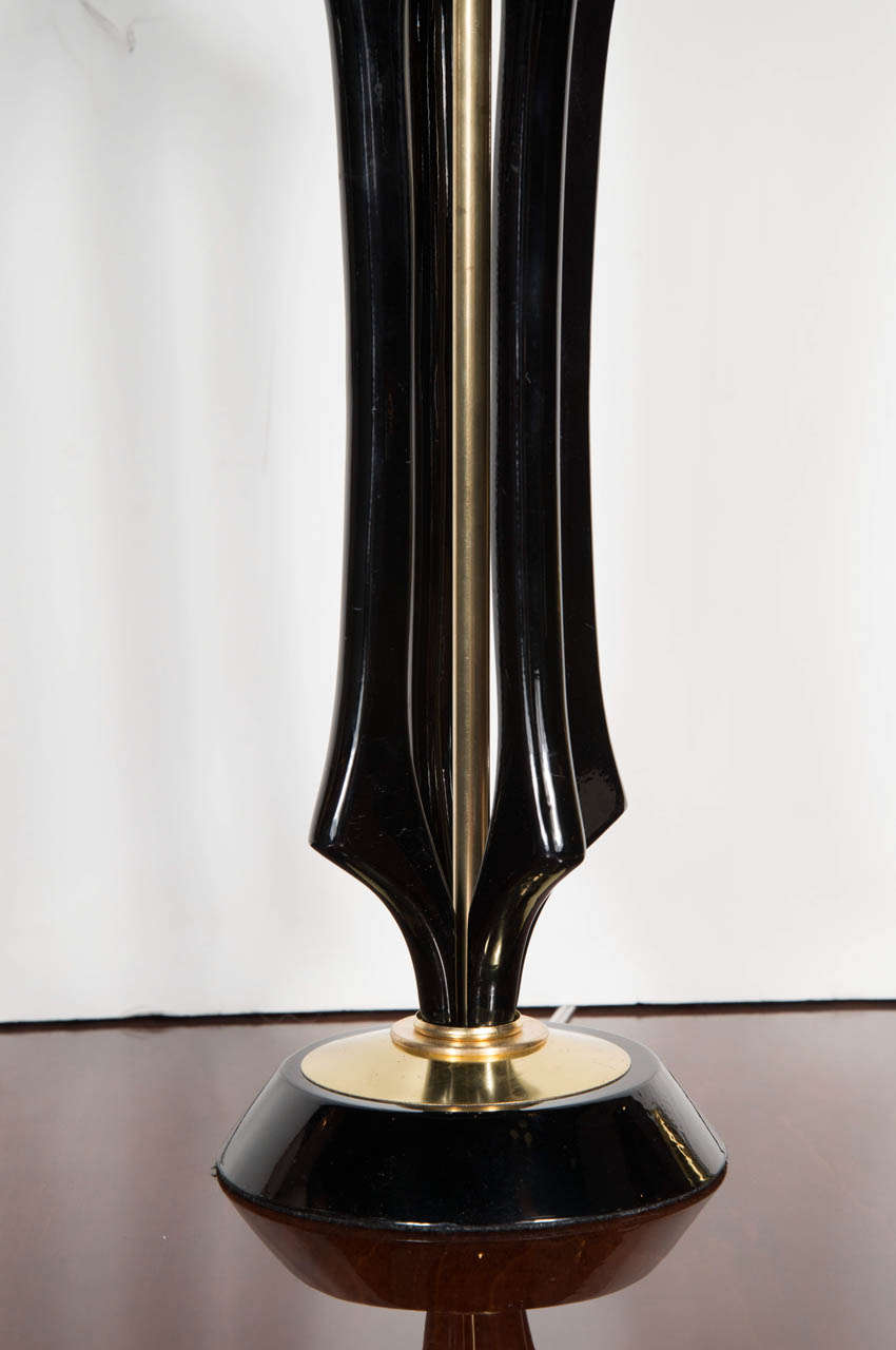 American Mid-Century Modernist Sculptural Lamp in Ebonized Walnut and Brass For Sale