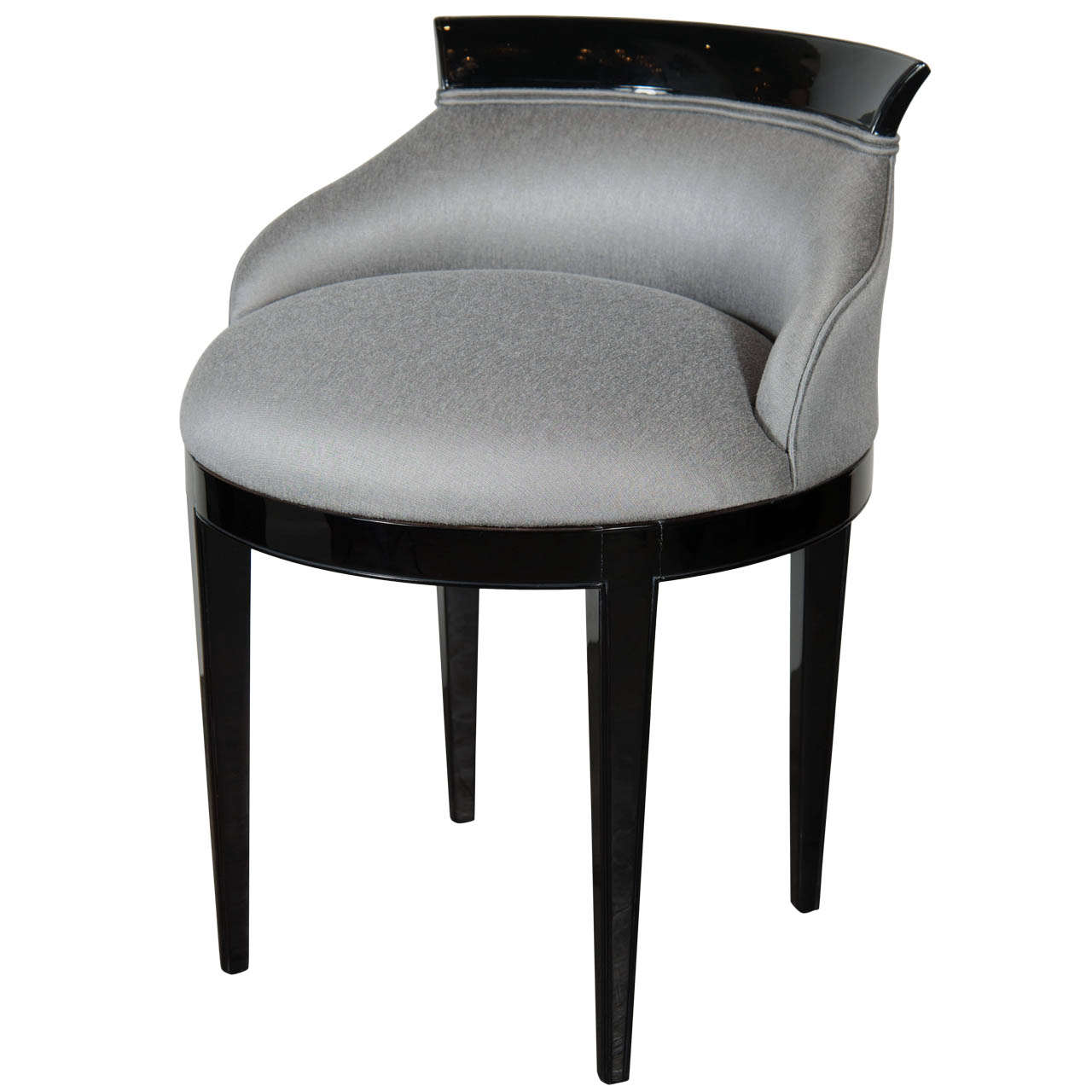 1940
s Hollywood Sleigh-Back Swivel Stool in Platinum Sharkskin Upholstery