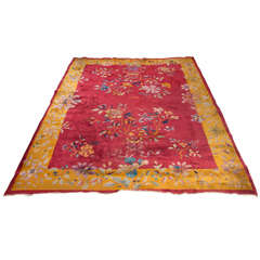 Vintage Chinese Art Deco Rug with Stylized Foliage and Floral Design