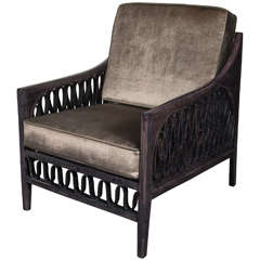 Vintage Mid-Century Club Chair in Ebonized Walnut with Ribbon Design Detailing