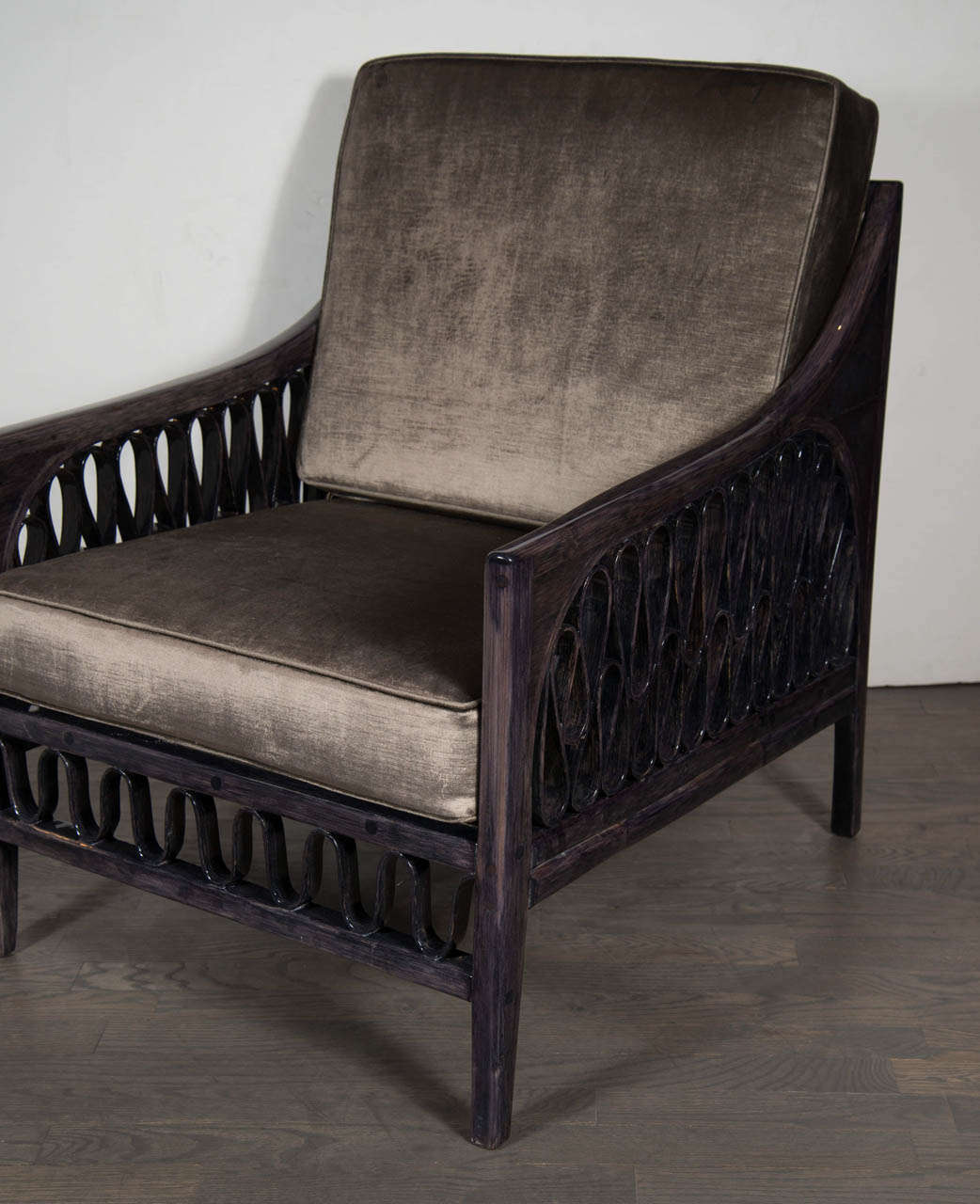 Mid-Century Modern Mid-Century Club Chair in Ebonized Walnut with Ribbon Design Detailing