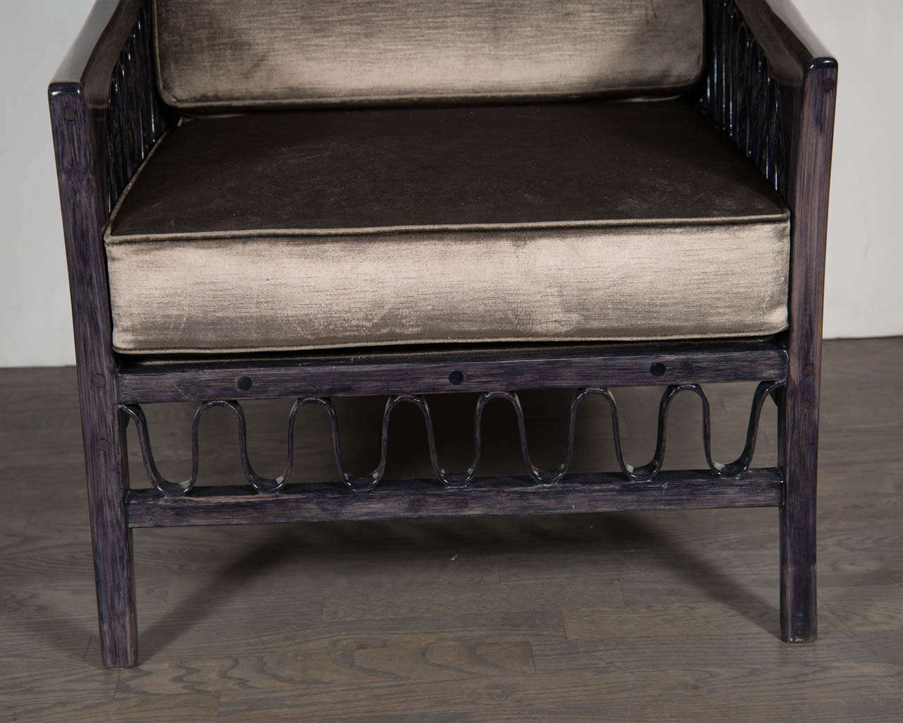 American Mid-Century Club Chair in Ebonized Walnut with Ribbon Design Detailing