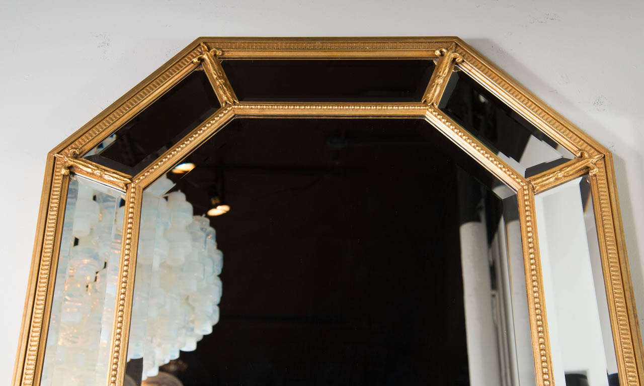 American Mid-Century Modern Gilt Mirror with Inset Beveled Panels
