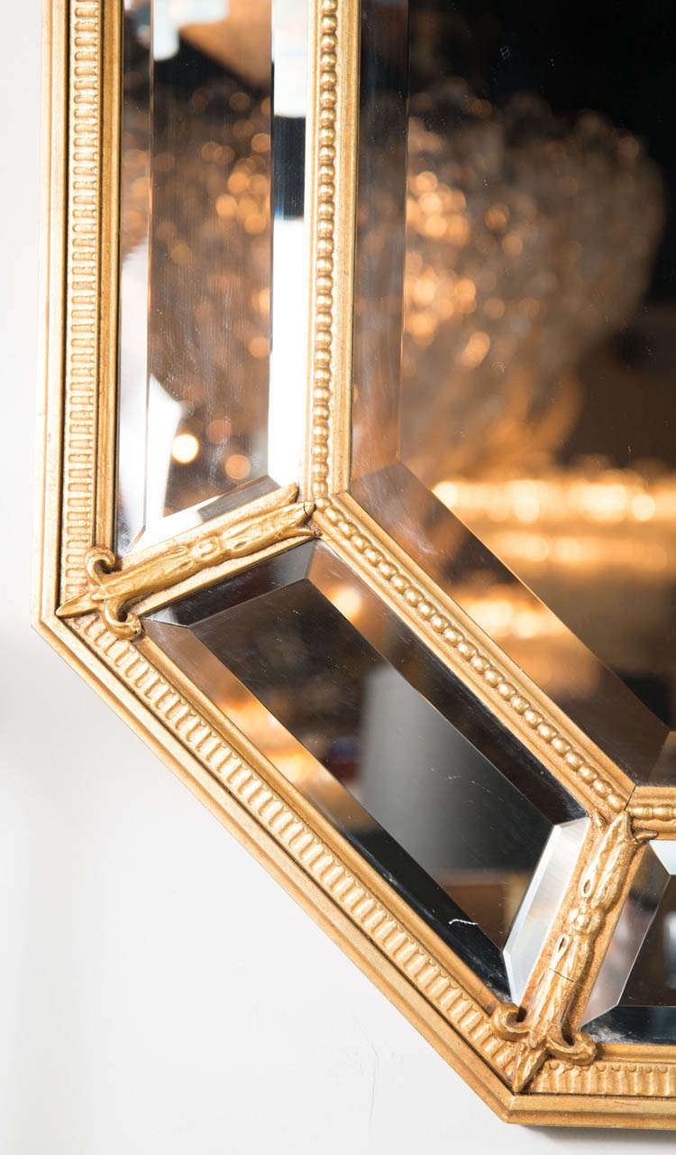 Mid-Century Modern Gilt Mirror with Inset Beveled Panels In Excellent Condition In New York, NY