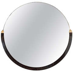 Art Deco Round Mirror in Burled Wood and Gilded Accents