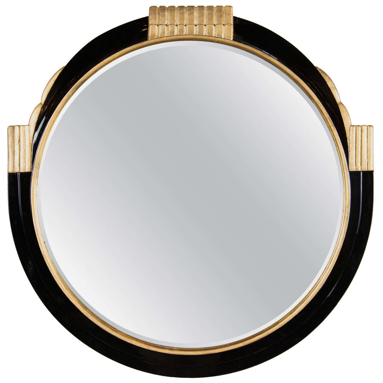 Art Deco Round Mirror with Gilded Detailing in the Style Of Ruhlmann