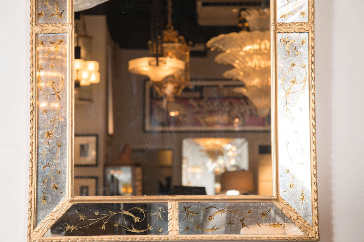 French Exquisite Vintage Hollywood Regency Eglomise Gilt  Venetian Mirror
