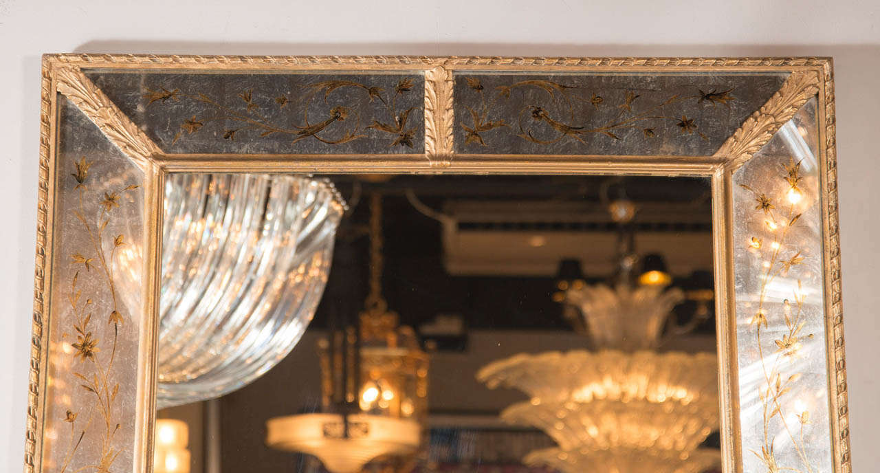 20th Century Exquisite Vintage Hollywood Regency Eglomise Gilt  Venetian Mirror