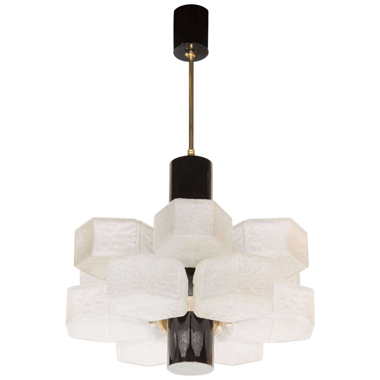 Sophisticated Mid-century Chandelier With Hexagonal Glass Globes