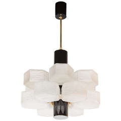 Sophisticated Mid-century Chandelier With Hexagonal Glass Globes