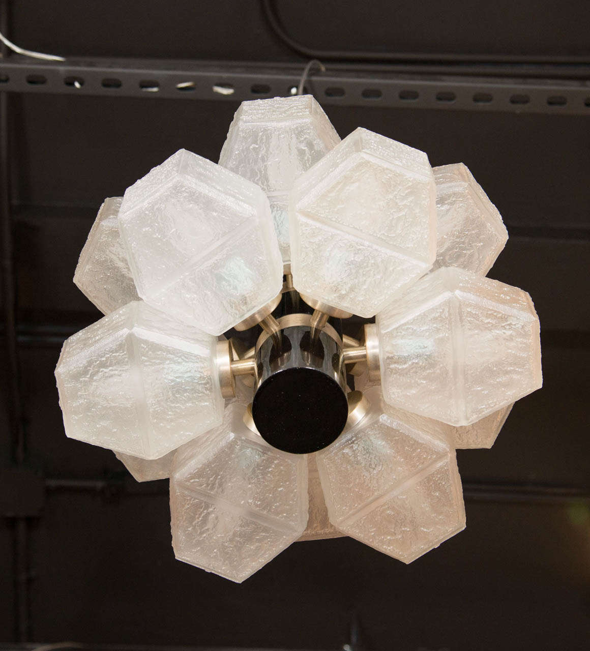 Austrian Sophisticated Mid-century Chandelier With Hexagonal Glass Globes