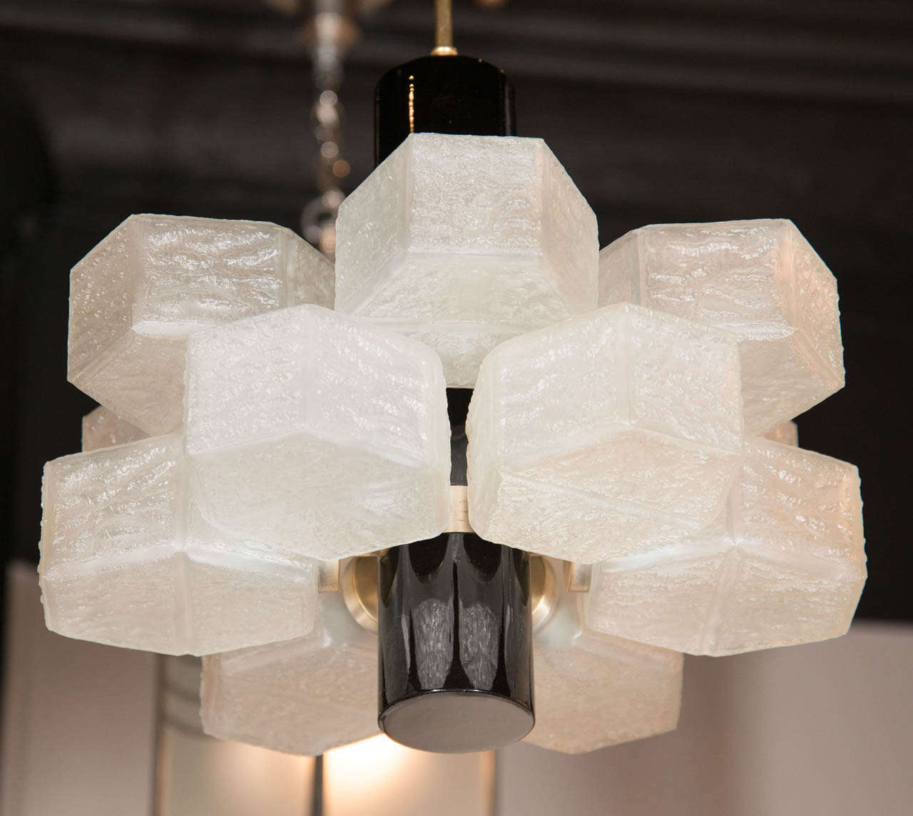 20th Century Sophisticated Mid-century Chandelier With Hexagonal Glass Globes