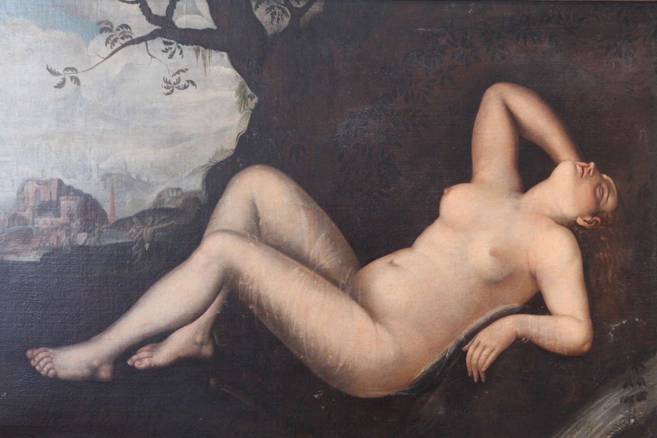 Gilt Large Nude Painting of a Woman, Italy, Early 17th Century