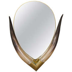 Midcentury Italian Faux Horn and Brass Tear Shaped Wall Mirror