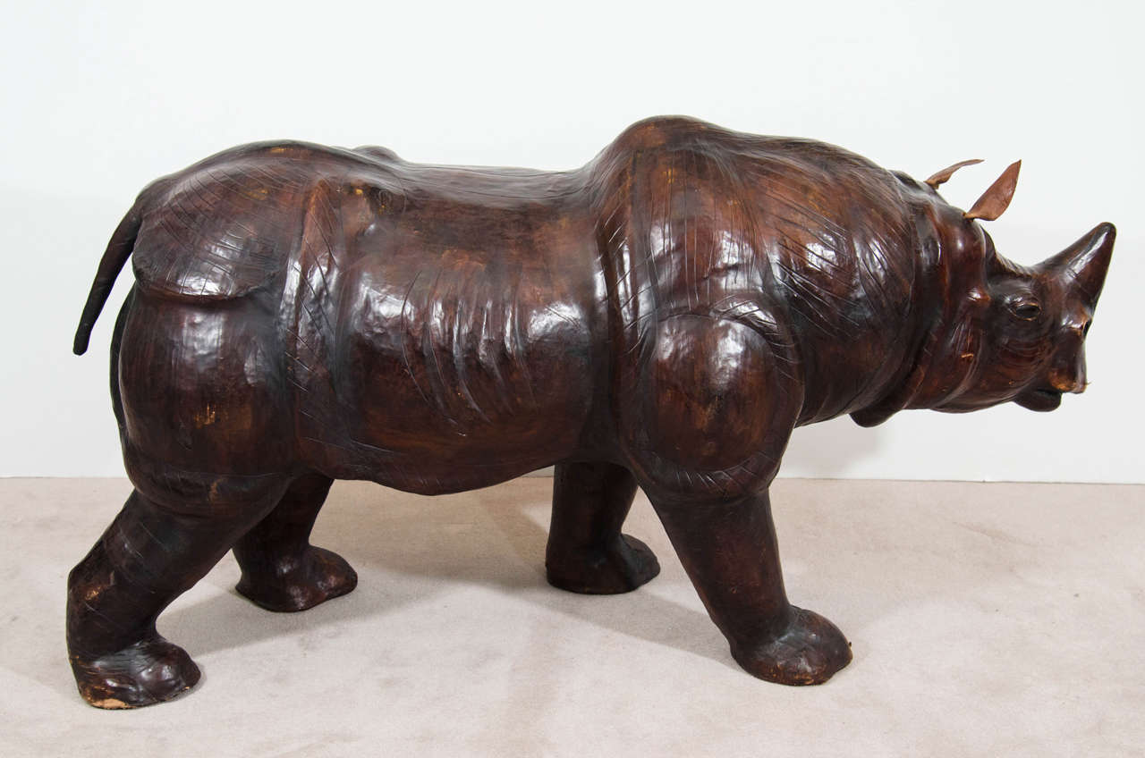 Mid-Century Modern Vintage Leather Rhino Sculpture or Bench