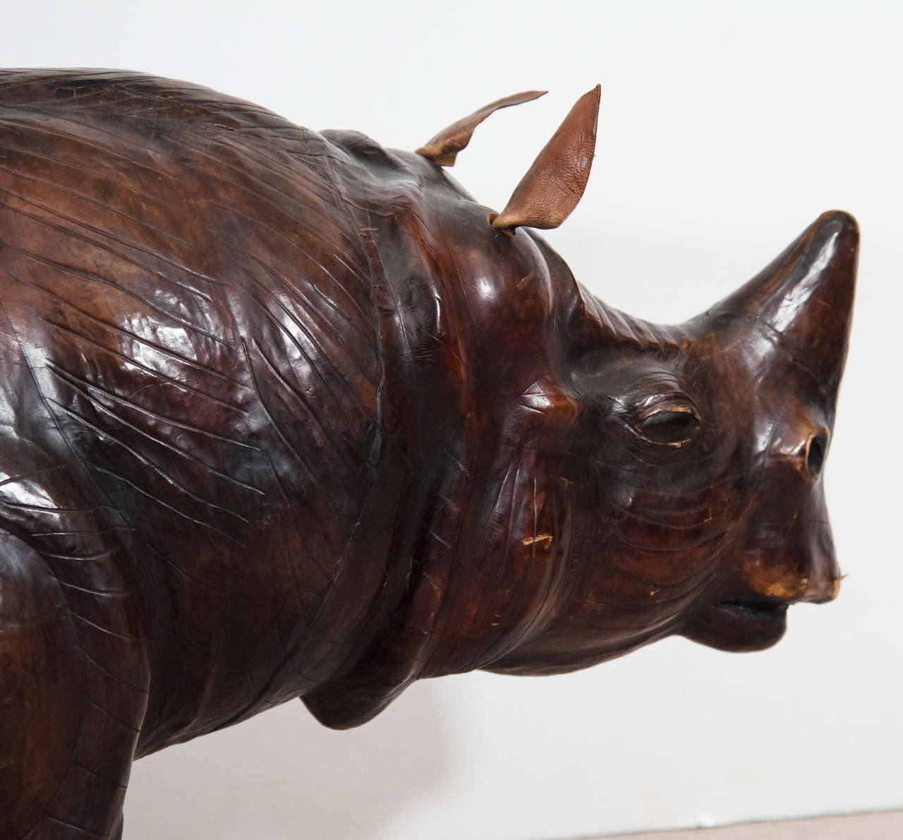 Vintage Leather Rhino Sculpture or Bench In Good Condition In New York, NY