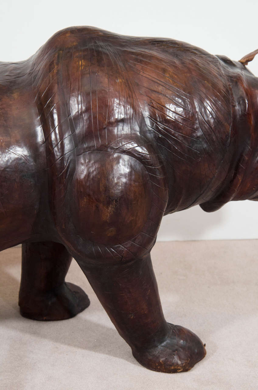 20th Century Vintage Leather Rhino Sculpture or Bench