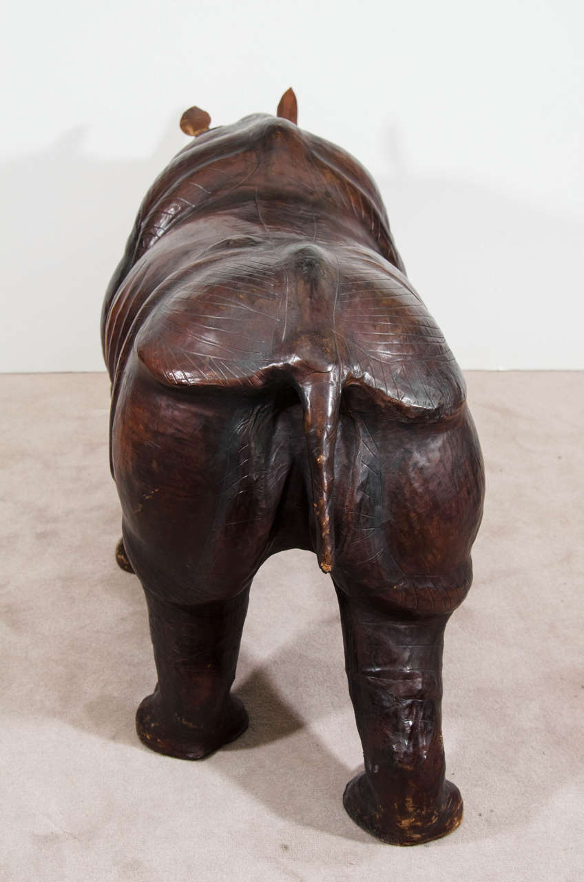 Vintage Leather Rhino Sculpture or Bench 1