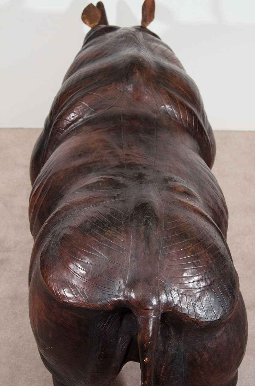 Vintage Leather Rhino Sculpture or Bench 2